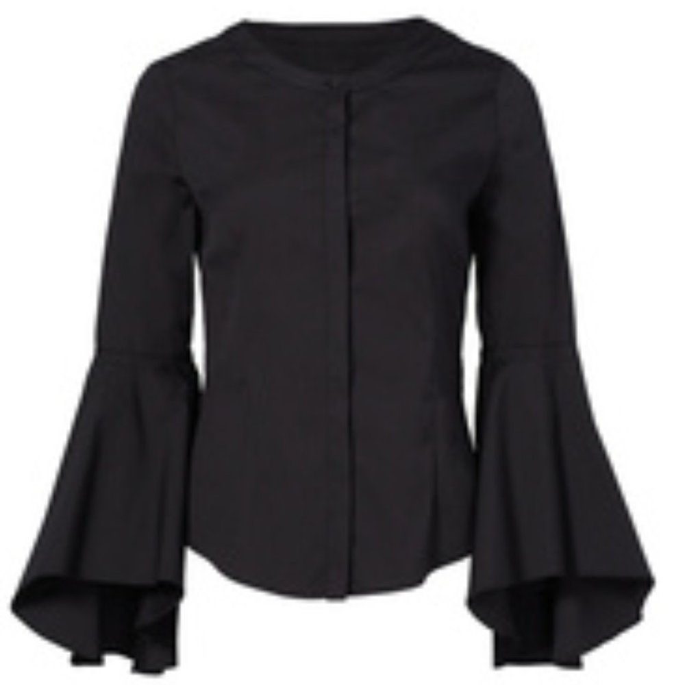 MILLY Black Round Bell Sleeve Top